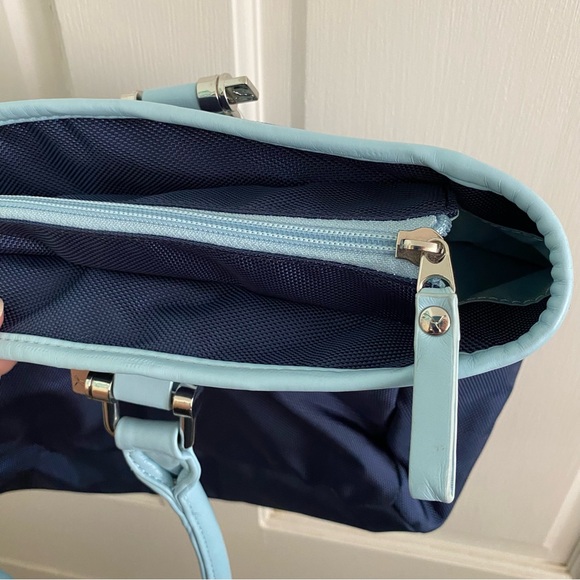 Puma Cartel Tote Bag Dark Blue with Light Blue Trim Silver Hardware Zipper NWT - Picture 13 of 16
